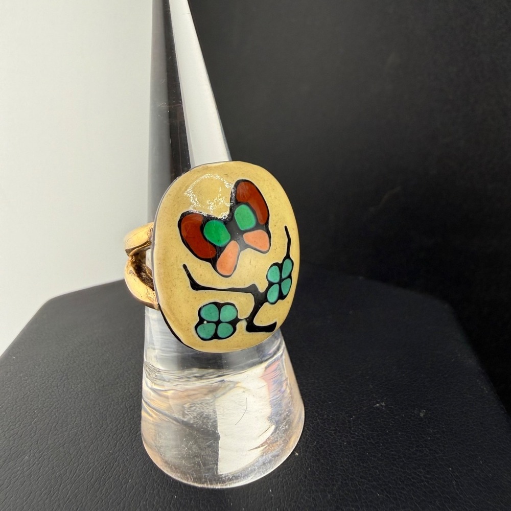Vintage Eisenberg Enamel Ring Butterfly Yellow Gold Tone Size 7